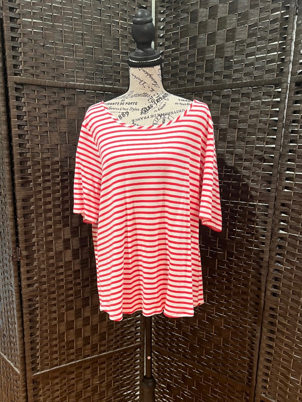 NWOT Croft & Barrow Classic Red & White Horizontal Stripe Scoop Neck Tee - XXL